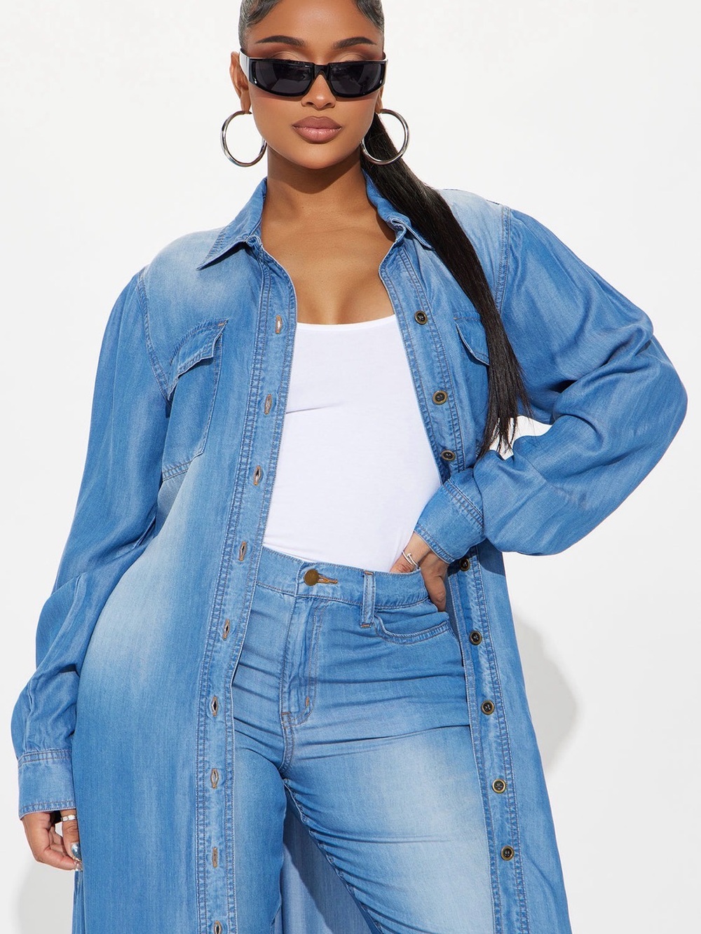 Light Wash Denim Duster Shirt Dress